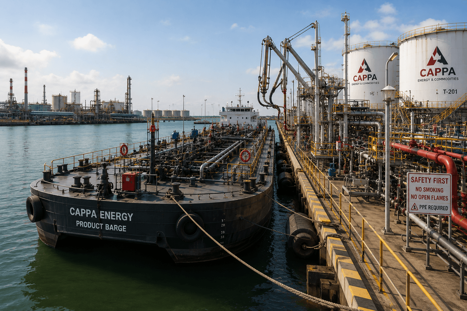 Product barge — refinery loading bay
